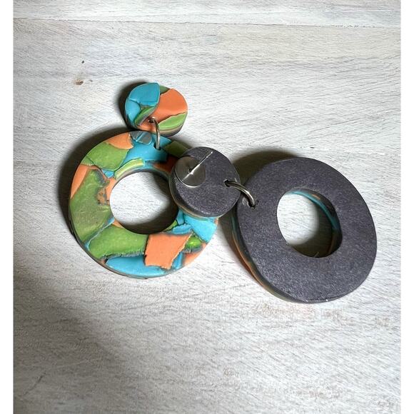 Statement Earrings Polymer Clay Earrings Handcrafted Artwork Multicolor - Picture 3 of 5
